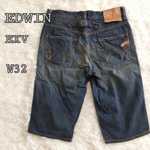 EDWIN EXV half Denim pants sinchi back W32 USED processing jeans ji- bread 