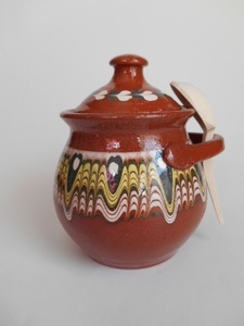 ブルガリア 陶器 トロヤン 焼き はちみつ 砂糖入れ ブラウン 茶 0021