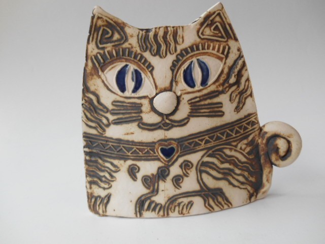 Adorno de cerámica búlgara gato ojos azules pequeño 055, trabajos hechos a mano, interior, bienes varios, ornamento, objeto