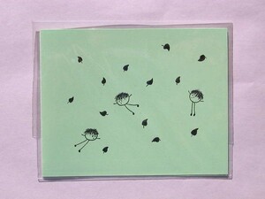 Art hand Auction Bulgaria hand drawn mini card fallen leaves 484, printed matter, postcard, Postcard, others