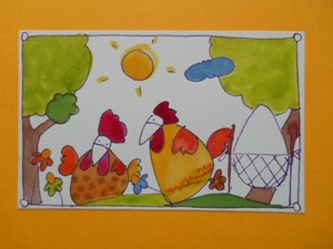 Art hand Auction bulgaria vanya hand drawn greeting card chicken 01146, printed matter, postcard, Postcard, others