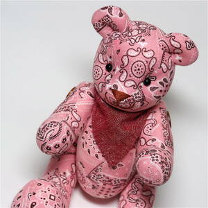 Art hand Auction [手工制作] 头巾图案粉色棉质泰迪熊手工熊毛绒玩具全新未使用, 玩具熊, 泰迪熊, 体长10cm-30cm