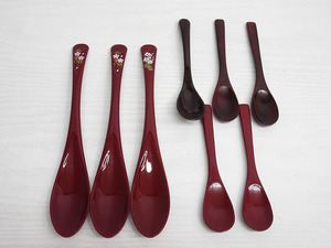 *YC7463 spoon 8 pcs set floral print red summarize lacquer ware cutlery Japanese style free shipping *