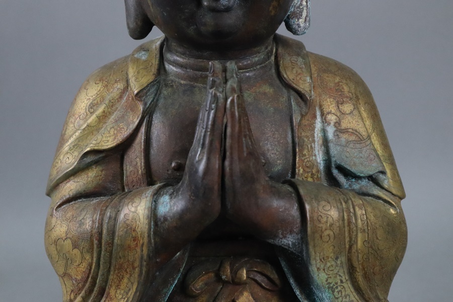 中国古玩唐物仏教美術古銅造鍍金仏像高49,3cm 重13kg 大明宣徳年製