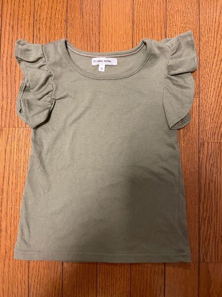【GLOBAL WORK】【キッズ】ラッフルスリーブカットプルオーバー 100-110cm(Mサイズ) カーキ キッズ 子供①