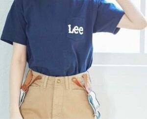 Lee リー ポケットロゴ VネックTシャツ ネイビー TEE LS1243 ロゴTシャツ 半袖 紺 春夏秋 アウトドア スポーツ