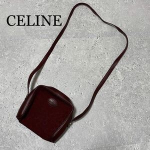 【11-187】CELINE セリーヌ Cマカダム トリオンフ 総柄 キャンバス レザー 本革 ショルダー ミニバッグ 馬車ロゴ 型押し ririファスナー