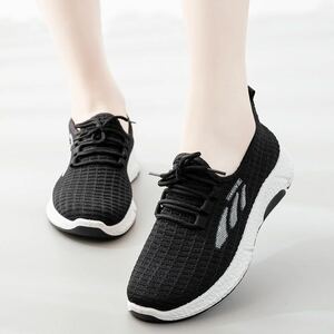 23cm женский спорт прогулочные туфли черный [419] спортивные туфли бег легкий толщина низ 