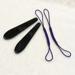(送料無料)帯飾りプレート&根付け紐　2本ずつセット(ブラックプレート&紫紐)