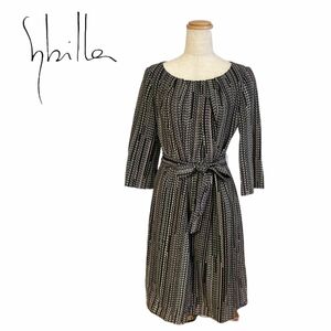 美品　Sybilla シビラ　ワンピース 紫系　黒　キレイめ　七分袖　Mサイズ