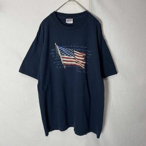 ヘインズ　半袖プリントTシャツ　古着　Lサイズ　ネイビー　ヴィンテージ クルーネック