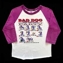 90s vintage BAD DOG バッドドッグ プリント ベースボールTシャツ 7分袖 off-white×purple size XL レディース 希少 ラグラン オールド_画像1