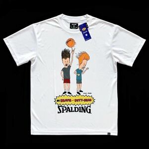 BEAVIS AND BUTT-HEAD×SPALDING ビーバス&バットヘッド×スポルディング ビッグプリント Tシャツ 半袖 white size L 希少 MTV 完売品