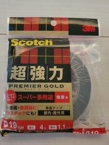 スリーエム　Scotch 超強力 PREMIER GOLD スーパー多用途 粗面用 両面テープ 屋内・屋外用 幅19㎜ 長さ4m 厚み1.1㎜