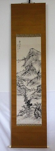 手島呉東筆　真筆　水墨南画　「秋江帆景」半切立　紙本　広島県呉市仁方町（旧賀茂郡仁方村）出身画家 日本製　１４番