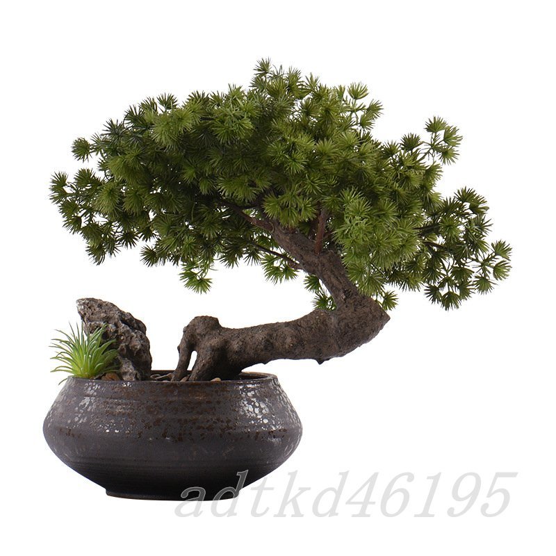 Intérieur de luxe vert pin Kotobuki faux vert fait à la main racines d'arbre naturel gel de silice poterie plante ornementale artificielle bonsaï artificiel faux vert, œuvres faites à la main, intérieur, marchandises diverses, ornement, objet