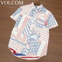 【新品 未使用】 VOLCOM ボルコム 春夏 【Flag SS】 星条旗デザイン 総柄 半袖 ボタンダウン シャツ Sz.M　メンズ　A3T06420_6#A_画像1