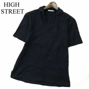 HIGH STREET ハイストリート 春夏 パームツリーJQ★ スキッパー 半袖 ポロシャツ Sz.M　メンズ ネイビー 日本製　A3T06711_6#A