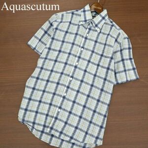 Aquascutum アクアスキュータム 春夏 半袖 ボタンダウン★ チェック シャツ Sz.S　メンズ 日本製　A3T06644_6#A