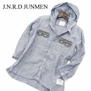 J.N.R.D JUNMEN ジュンレッド ジュンメン 麻 リネン100％ ボーダー切替 7分袖 シャンブレー シャツ パーカー Sz.0　メンズ　A3T06677_6#A