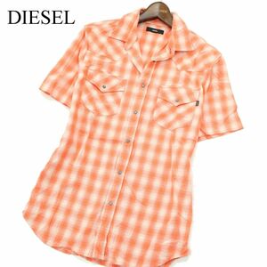 DIESEL ディーゼル 春夏 半袖 スリム ウエスタン★ オンブレー チェック シャツ Sz.M　メンズ　A3T07051_6#A