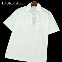 未使用★ TOURSTAGE ツアーステージ 春夏 ロゴ刺繍 半袖 ストレッチ ポロシャツ Sz.M　メンズ 白 ゴルフ　A3T07046_6#D_画像1