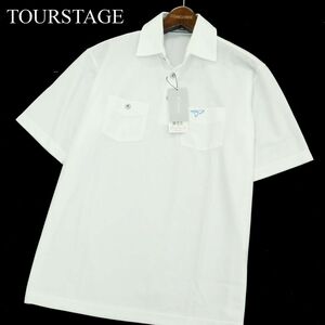 未使用★ TOURSTAGE ツアーステージ 春夏 ロゴ刺繍 半袖 ストレッチ ポロシャツ Sz.M　メンズ 白 ゴルフ　A3T07046_6#D