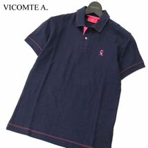 【新品 未使用】 VICOMTE A. ヴィコントアー 春夏 ロゴ プリント★ 半袖 鹿の子 ポロシャツ Sz.XS　メンズ ネイビー　A3T06961_6#A_画像1