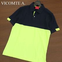 【新品 未使用】 VICOMTE A. ヴィコントアー 春夏 スリムフィット カラーブロック切替 半袖 鹿の子 ポロシャツ Sz.S　メンズ　A3T06946_6#A_画像1