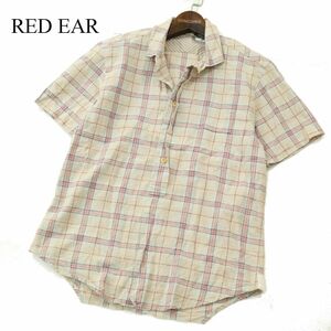 RED EAR レッドイヤー ポールスミス 春夏 麻 リネン&コットン★ 半袖 デザイン チェック シャツ Sz.M　メンズ　A3T06698_6#A