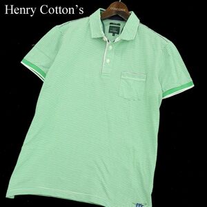 美品★ Henry Cottons ヘンリーコットンズ ロゴ刺繍 スリムフィット 半袖 ボーダー ポロシャツ Sz.L　メンズ モルドバ製　A3T07325_6#D