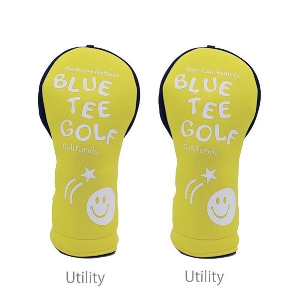 ◎『HC34タイプ』 2本セットブルーティーゴルフ【UTイエロー:ストレッチスマイル】ユーティリティ用カバー HC-34 BLUE TEE GOLF 送料無料