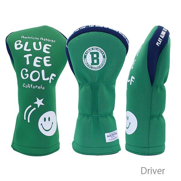 ◎『HC34タイプ』ブルーティーゴルフ【DRグリーン:ストレッチスマイル】ドライバー用カバー HC-34 BLUE TEE GOLF 送料無料