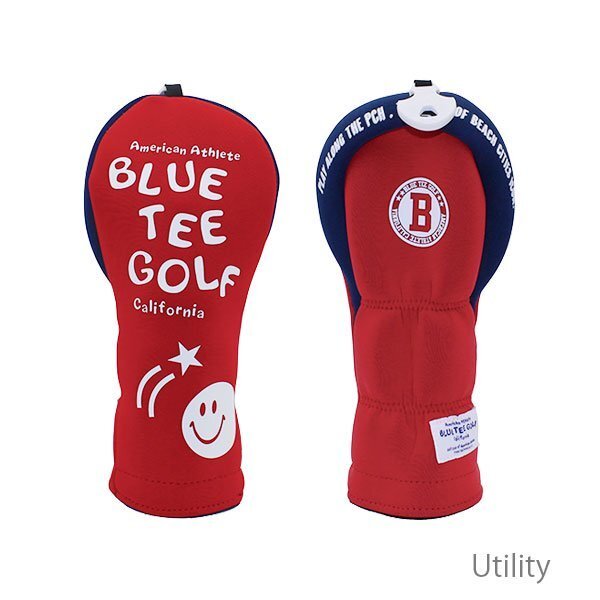 ◎送料無料『HC34タイプ』ブルーティーゴルフ【UTレッド:ストレッチスマイル】ユーティリティ用カバー HC-34 BLUE TEE GOLF