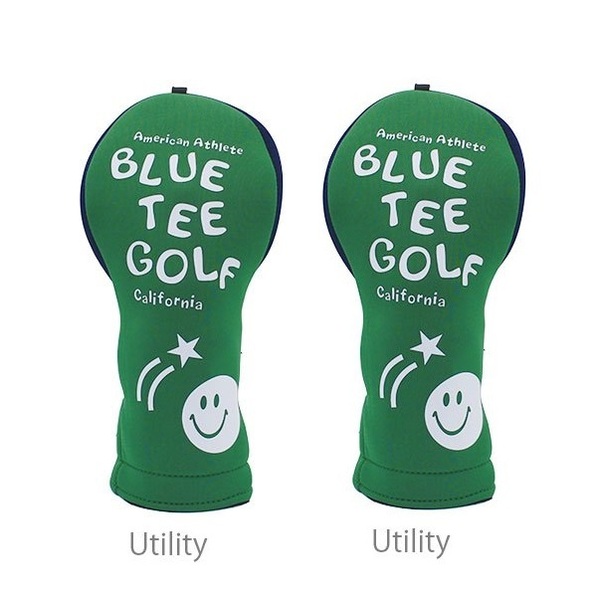 ◎送料無料『HC34タイプ』 2本セットブルーティーゴルフ【UTグリーン：ストレッチスマイル】ユーティリティ用カバー HC-34 BLUE TEE GOLF