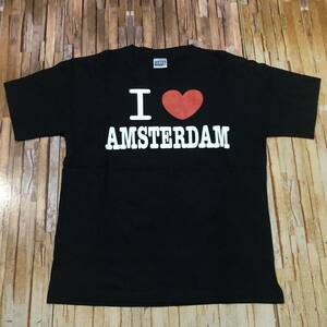 新品・即決・クリックポスト発送・アムステルダムで購入した'I LOVE AMSTERDAM'のＴシャツ・10/12(Ｌ)・黒