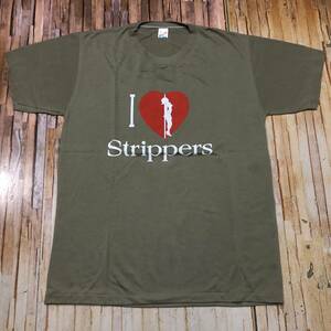 新品・即決・クリックポスト発送・アムステルダムで購入した'I LOVE Strippers'のＴシャツ・Ｌ・薄いカーキ