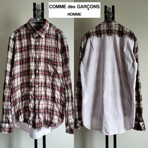 COMME des GARCONS HOMME/コムデギャルソンオム/異素材ドッキング皺加工ライトフランネルシャツ/フィッシュテール