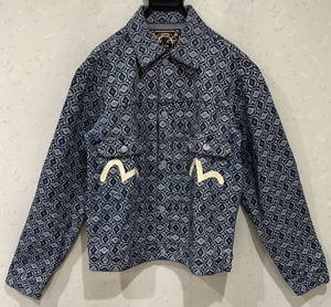 ＊エヴィス EVISU 家紋 総柄 カモメ デニム ジャケット ジージャン 40　　　　　　 BJBC.F