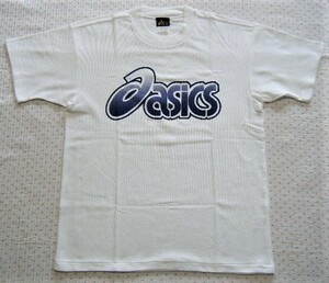 アシックス　asics　トレーニング&ランニング用コットンTシャツ・プリントTシャツ　白色　サイズ M　デカロゴプリント　＠日本製