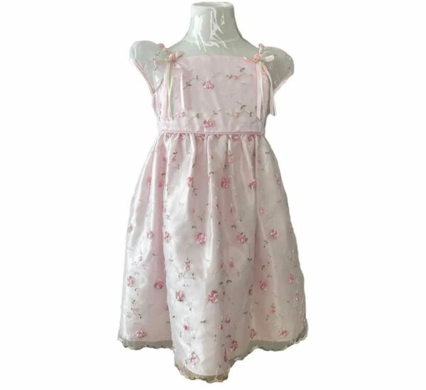 サイズ110 ／4歳　未使用品　ピンク　花柄　刺繍　ドレス