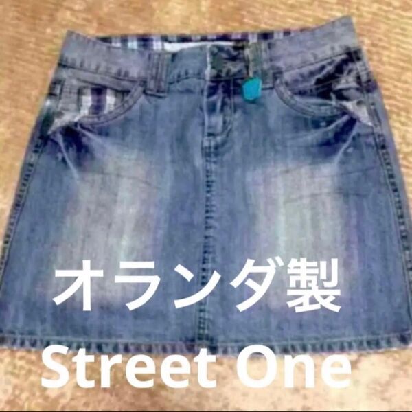 オランダ製Street One ダメージ仕上げデニムひざ上スカート M