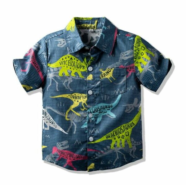 男の子恐竜柄シャツ　100〜140cmの在庫あり 綿100％　半袖　カジュアル怪獣シャツ