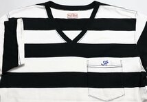 THE FLATHEAD (フラットヘッド) Vネック ボーダーポケットTシャツ ホワイト × ブラック size 40_画像4
