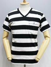 THE FLATHEAD (フラットヘッド) Vネック ボーダーポケットTシャツ ホワイト × ブラック size 40_画像2