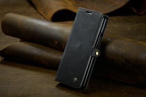 Galaxy Z Fold4 レザーケース SC-55C | SCG16 フルカバー ギャラクシーzフォールド4ケース 手帳型 カード収納 ワイヤレス充電対応 ブラック