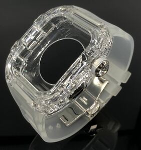 zc クリア　シルバー★アップルウォッチバンド ラバーベルト カバー　Apple Watch ケース 49mm ウルトラ　ultra メンズ レディース