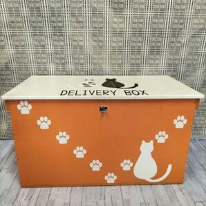17宅配ボックス 掛金付き 荷物受取 置き配 オレンジ 木箱