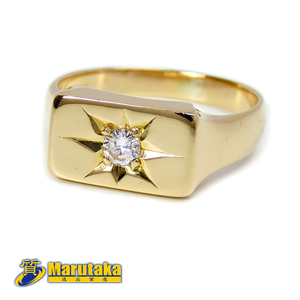  free shipping K18 diamond ring 12 number ring simple signet men's Pinky 18 gold yellow gold excellent article pawnshop circle height 23k130-1