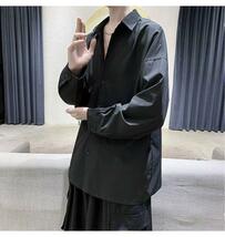 メンズ シャツ 長袖 涼しい オーバーサイズ サテン 黒 シャツ 韓国 XL かっこいい クール キレイめ オシャレ ブラック ダボダボ シンプル 0_画像5